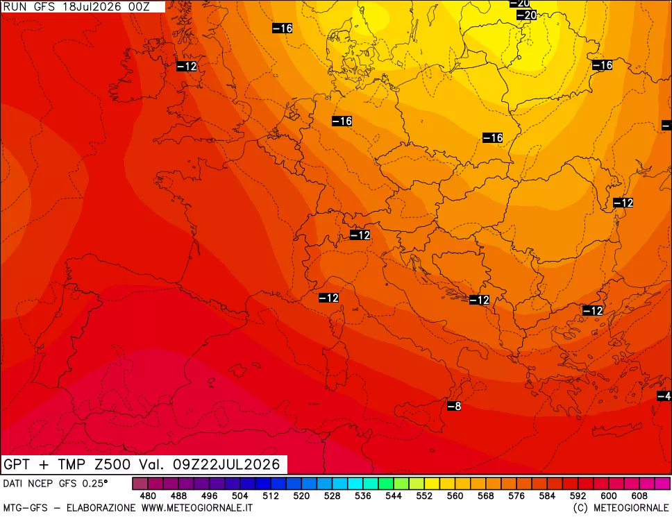 mappa 500 hPa GPT + Temp