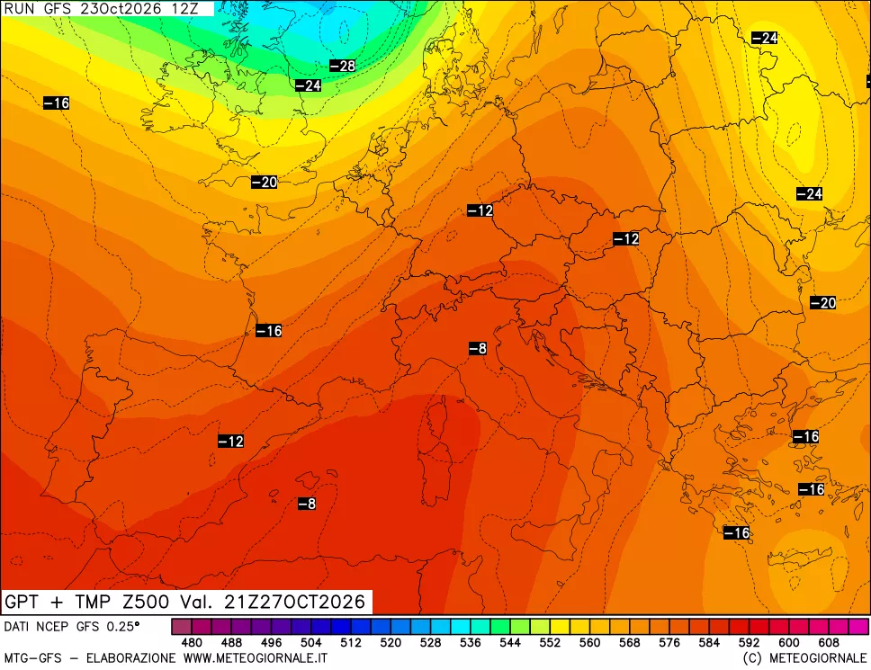 mappa 500 hPa GPT + Temp