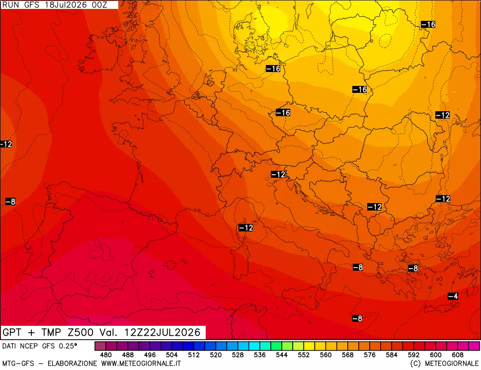 mappa 500 hPa GPT + Temp