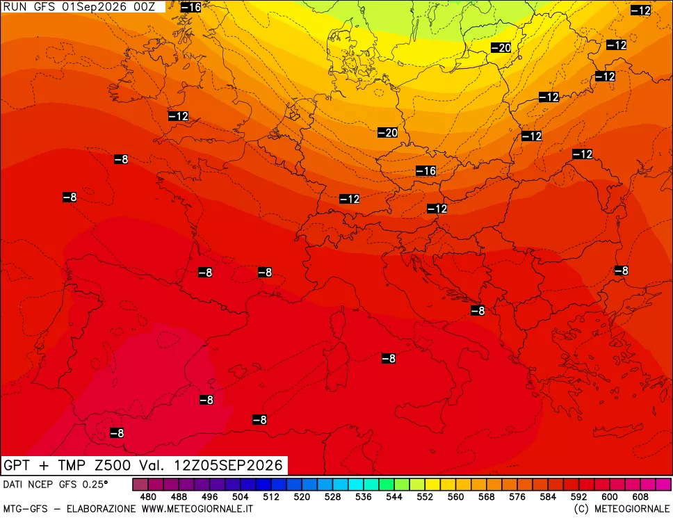 mappa 500 hPa GPT + Temp