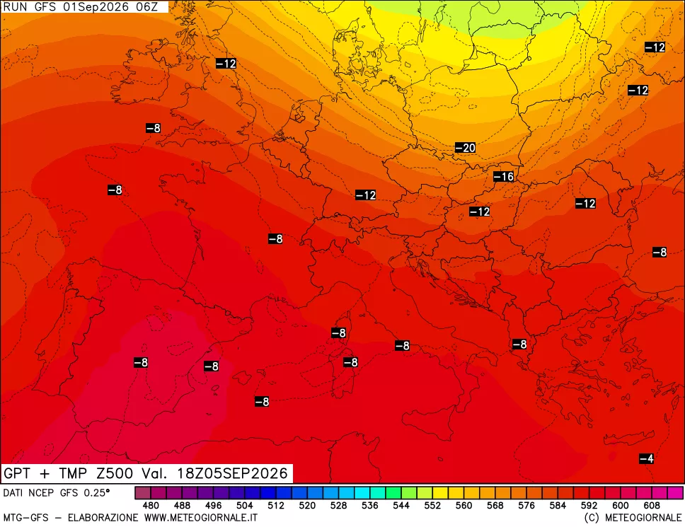 mappa 500 hPa GPT + Temp