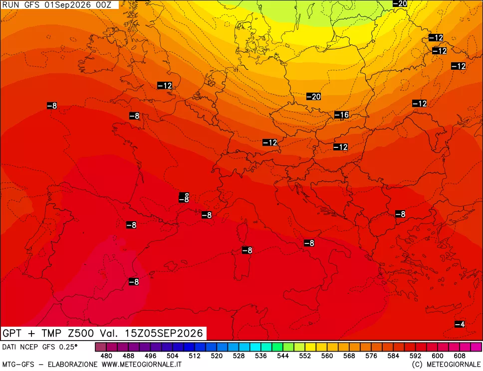 mappa 500 hPa GPT + Temp
