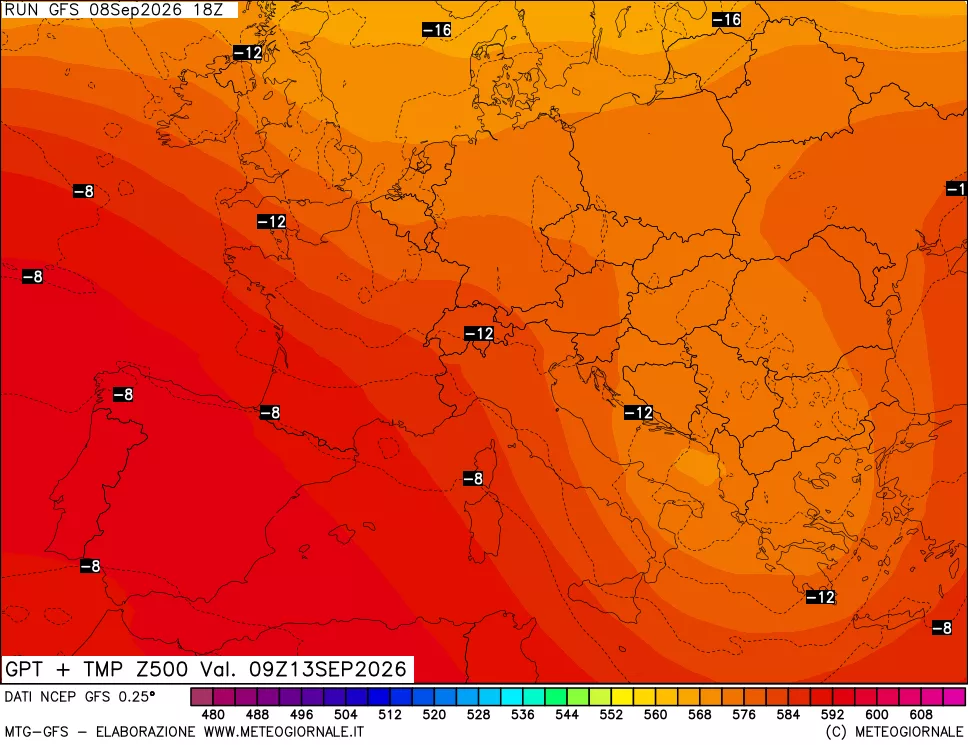 mappa 500 hPa GPT + Temp
