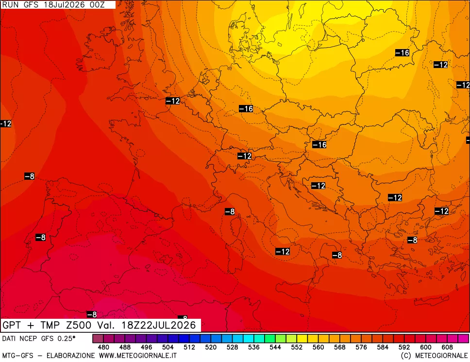 mappa 500 hPa GPT + Temp