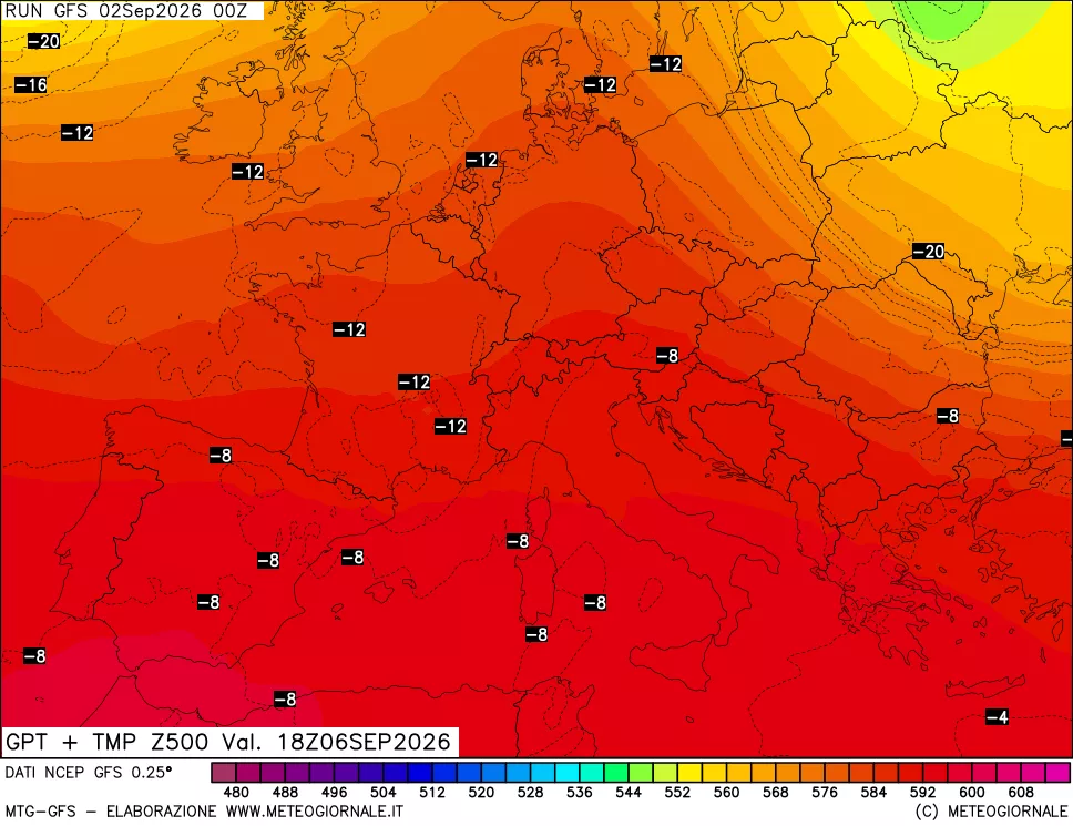 mappa 500 hPa GPT + Temp