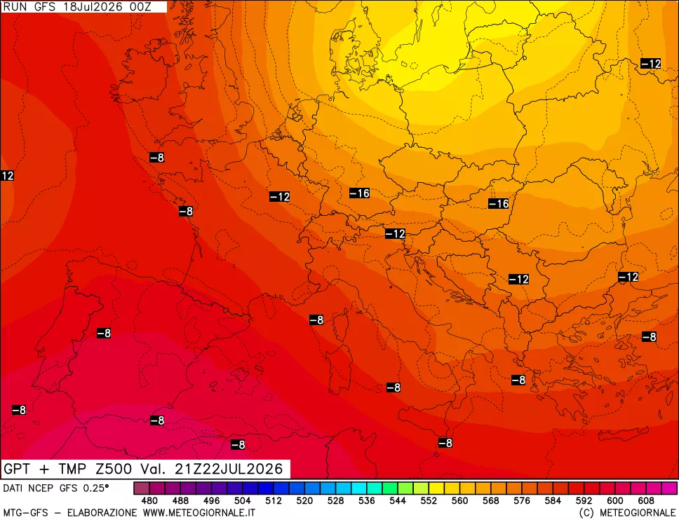 mappa 500 hPa GPT + Temp