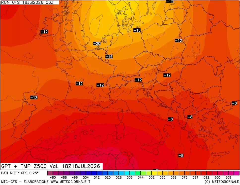 mappa 500 hPa GPT + Temp