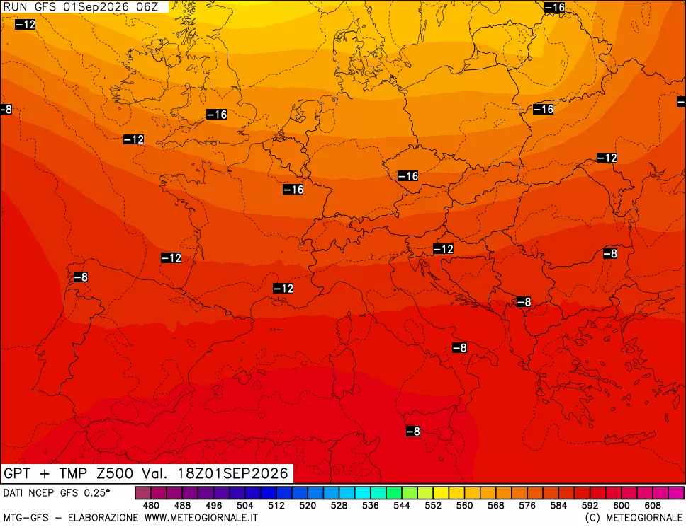 mappa 500 hPa GPT + Temp