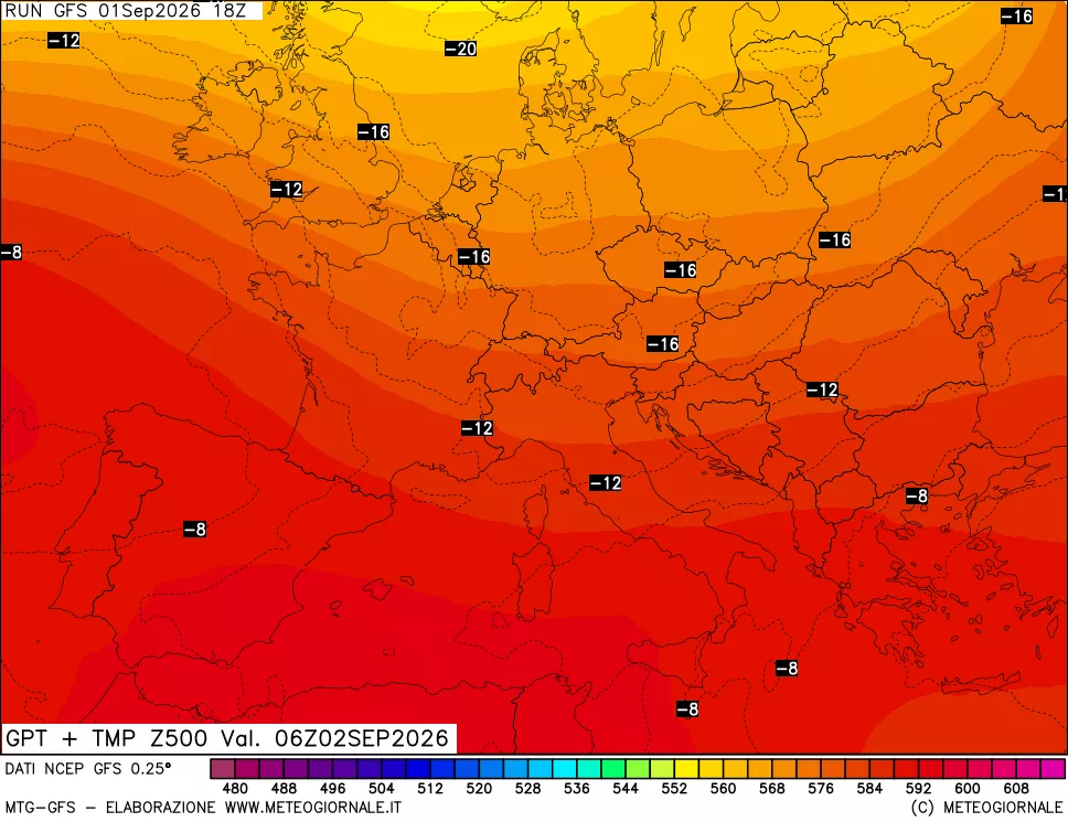 mappa 500 hPa GPT + Temp