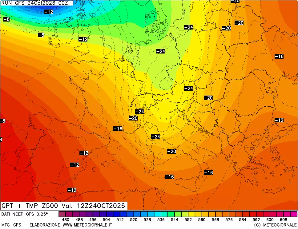 mappa 500 hPa GPT + Temp