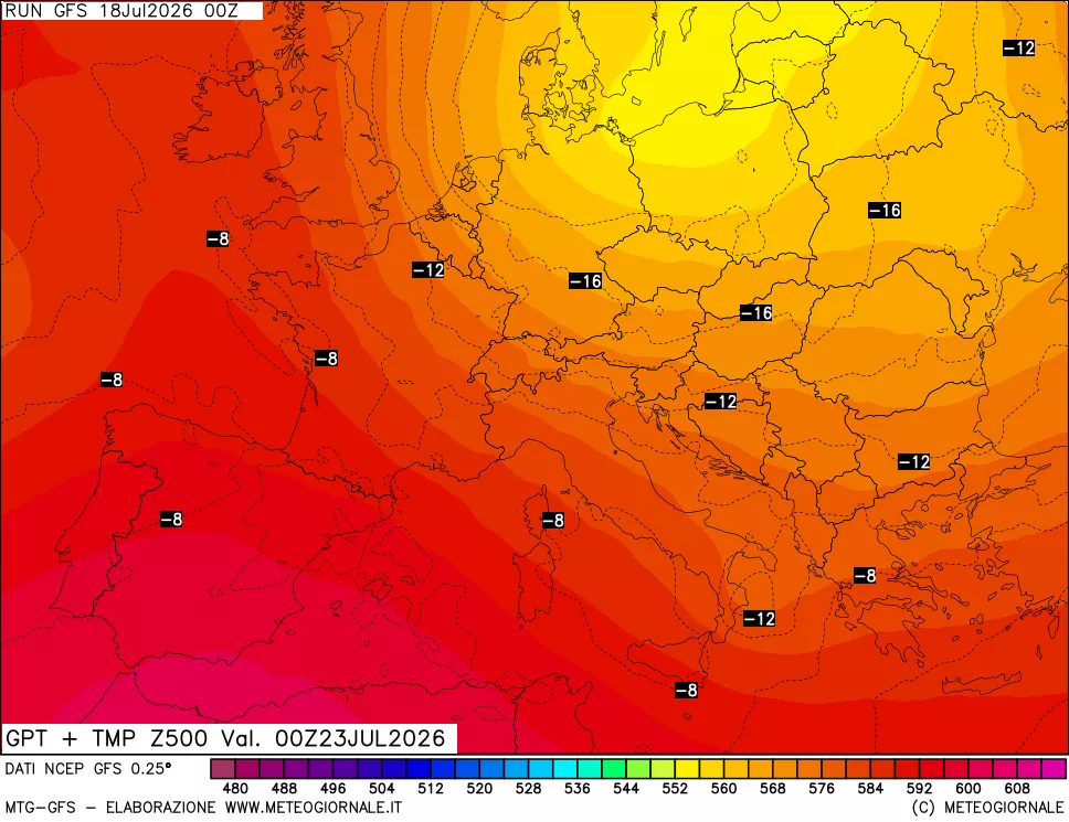 mappa 500 hPa GPT + Temp