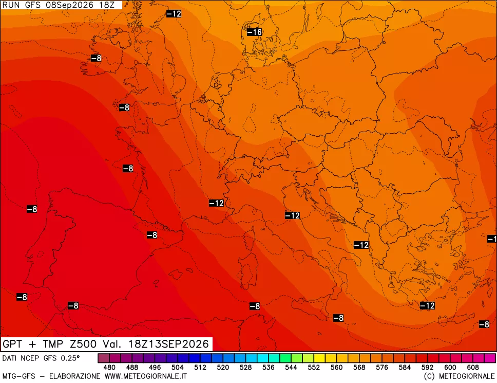 mappa 500 hPa GPT + Temp