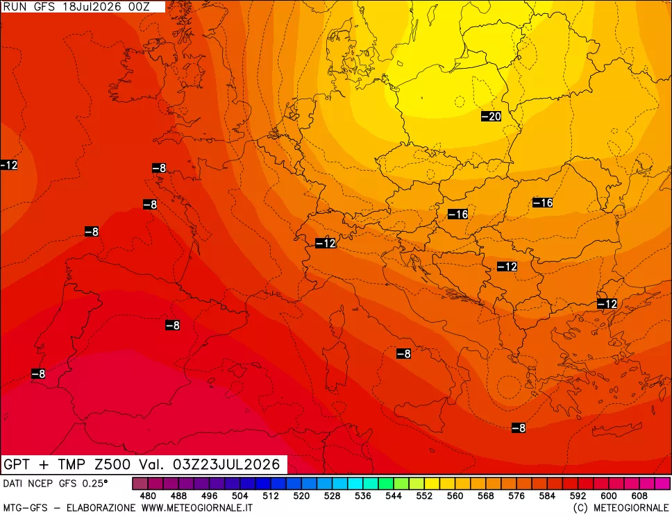 mappa 500 hPa GPT + Temp