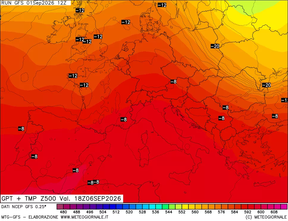 mappa 500 hPa GPT + Temp