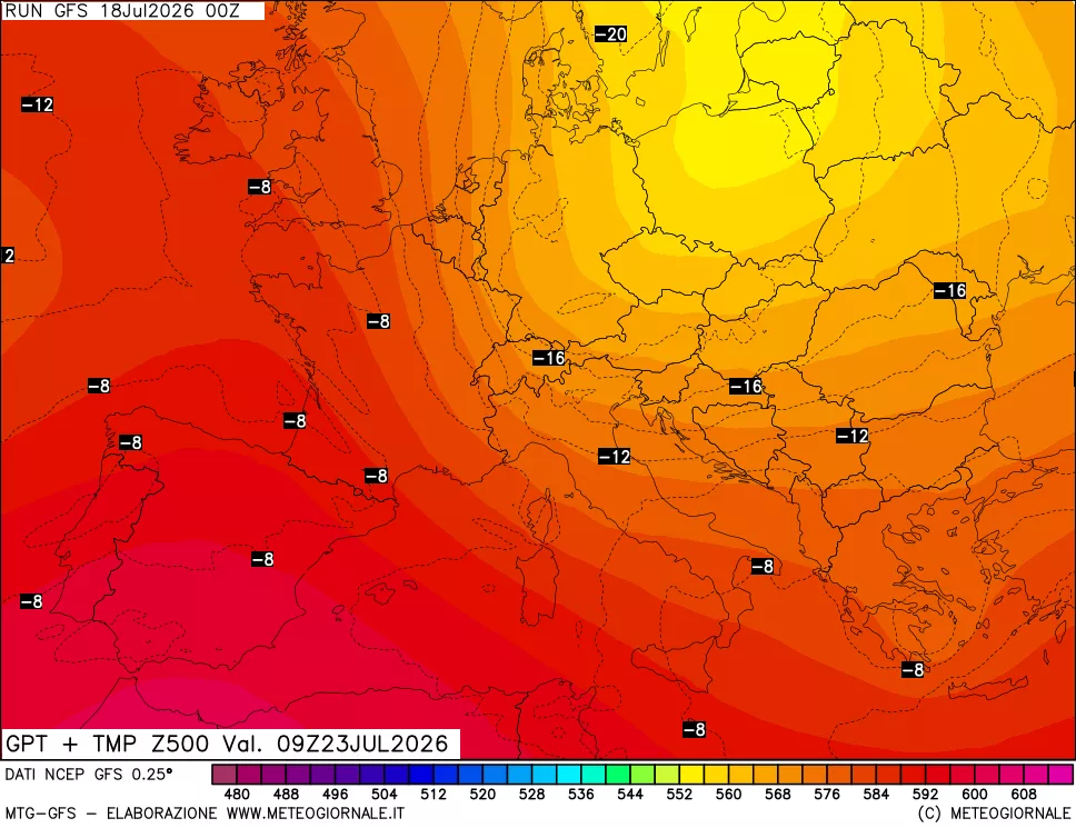 mappa 500 hPa GPT + Temp