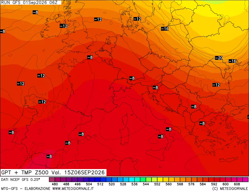 mappa 500 hPa GPT + Temp