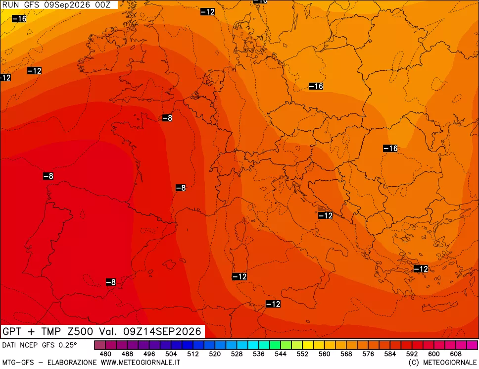 mappa 500 hPa GPT + Temp