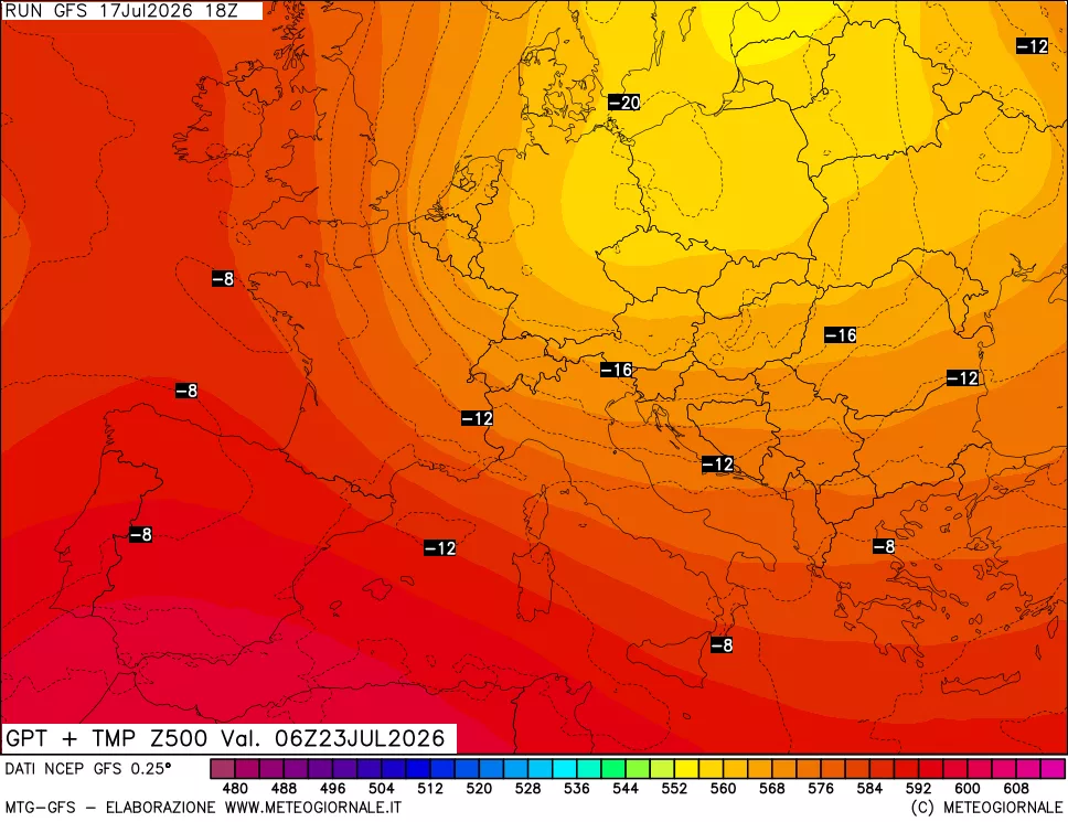 mappa 500 hPa GPT + Temp