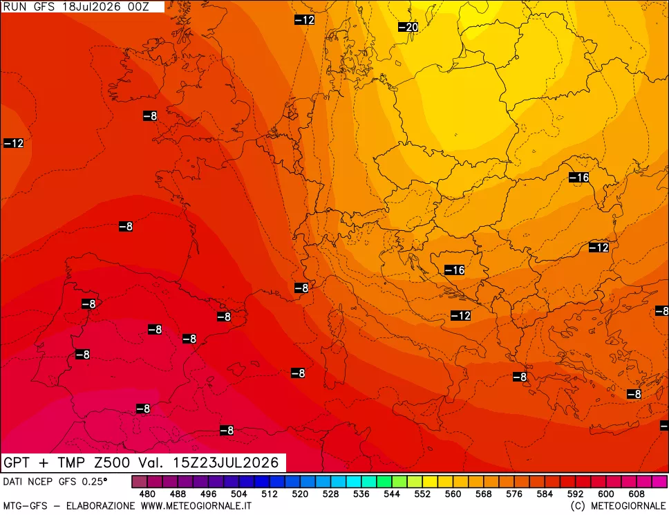 mappa 500 hPa GPT + Temp