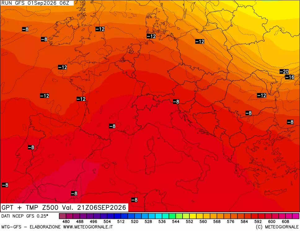 mappa 500 hPa GPT + Temp