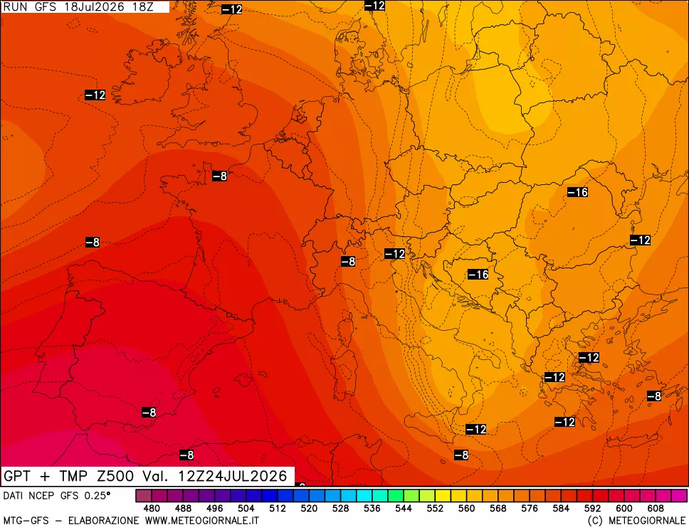 mappa 500 hPa GPT + Temp