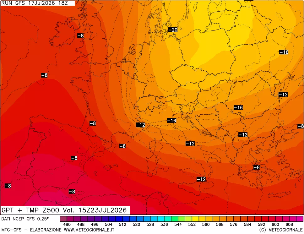 mappa 500 hPa GPT + Temp