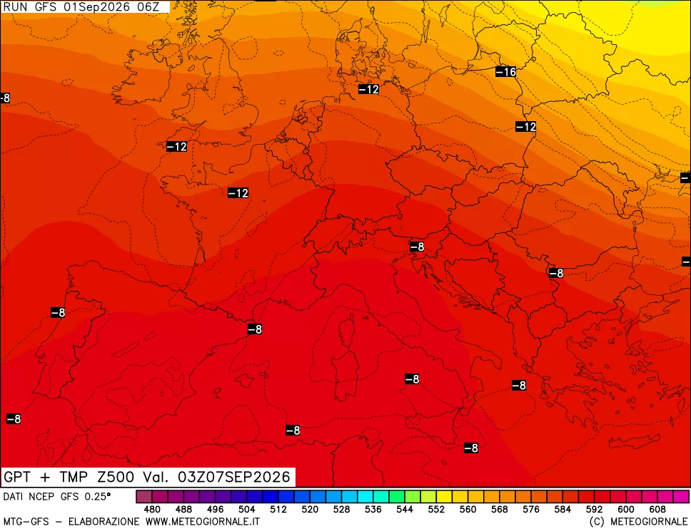 mappa 500 hPa GPT + Temp