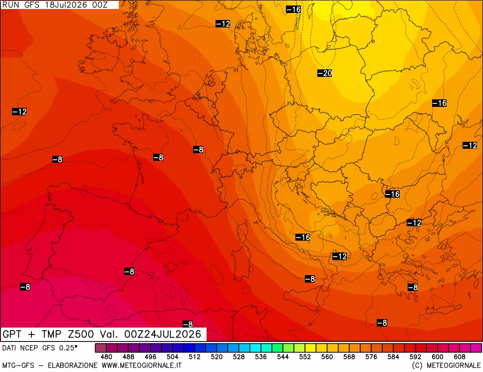 mappa 500 hPa GPT + Temp