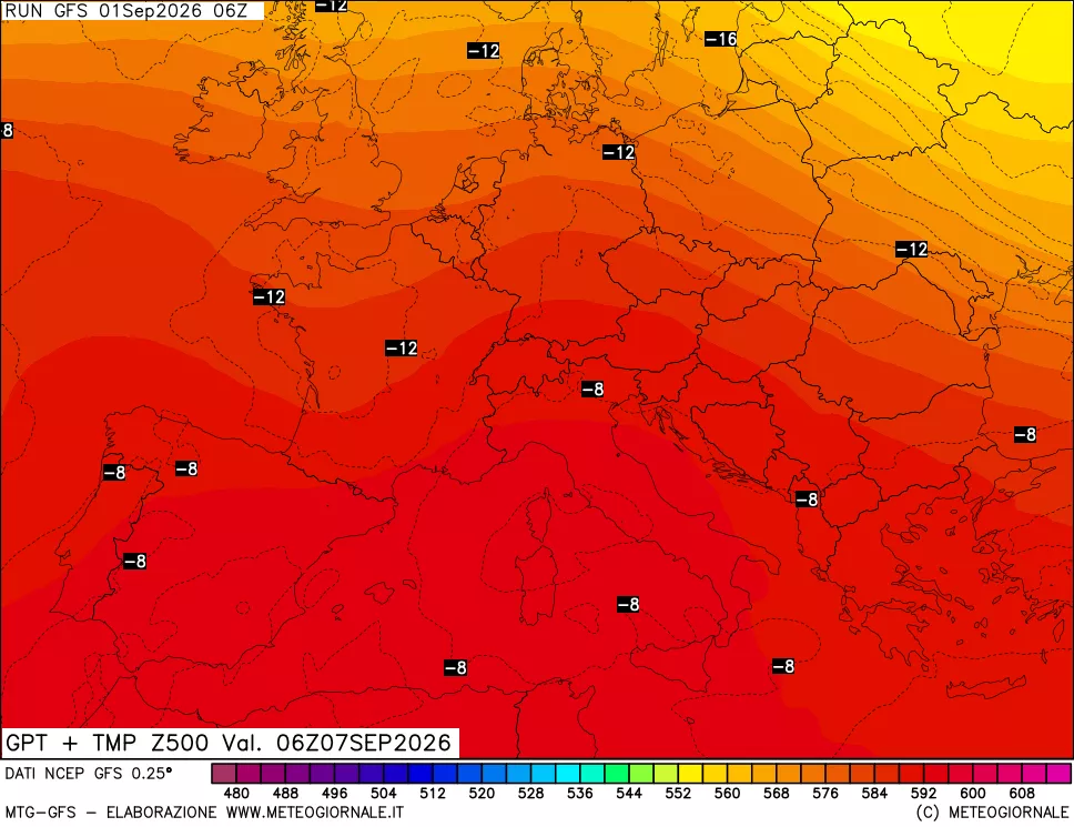 mappa 500 hPa GPT + Temp