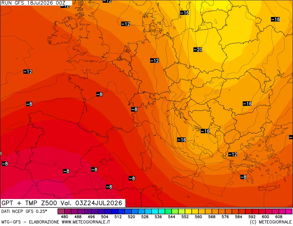 mappa 500 hPa GPT + Temp
