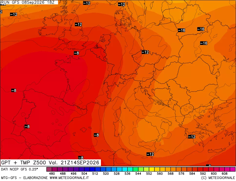 mappa 500 hPa GPT + Temp