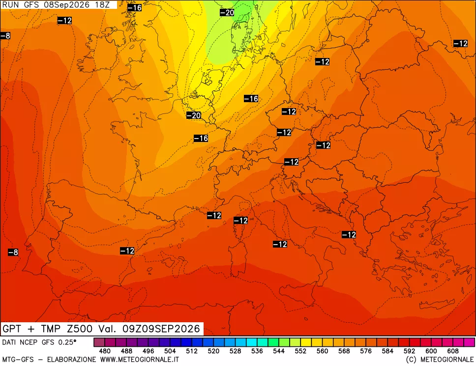 mappa 500 hPa GPT + Temp