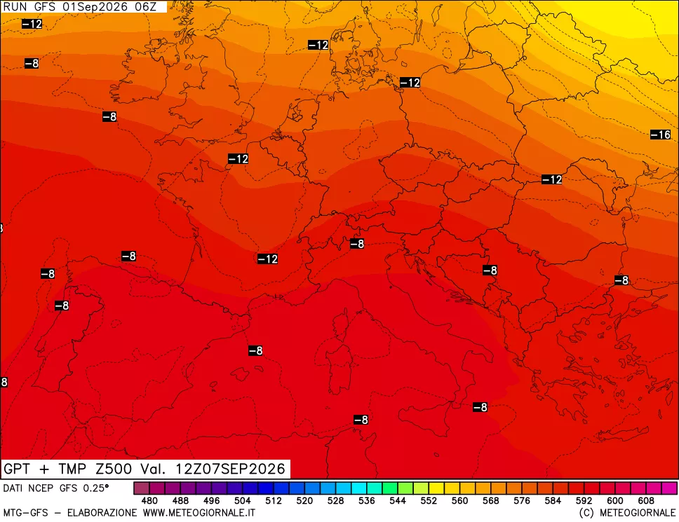 mappa 500 hPa GPT + Temp