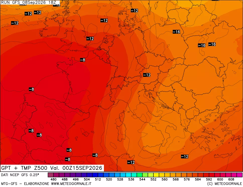 mappa 500 hPa GPT + Temp