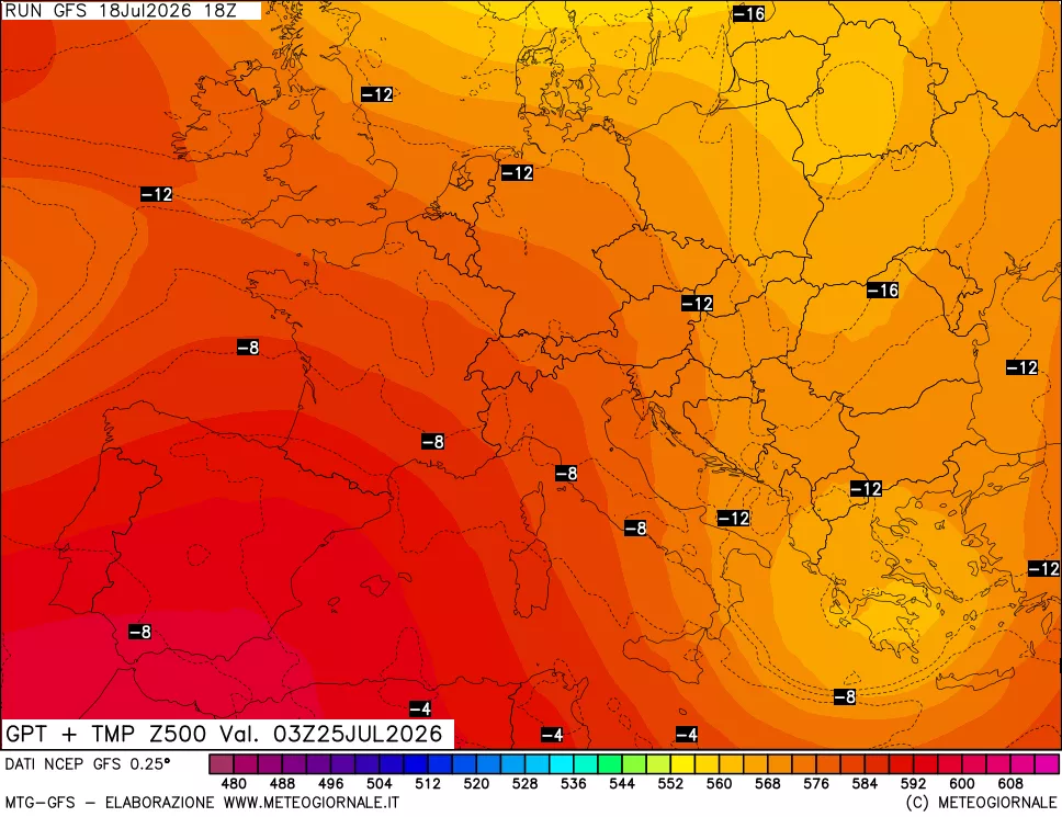 mappa 500 hPa GPT + Temp