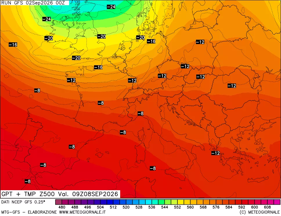 mappa 500 hPa GPT + Temp