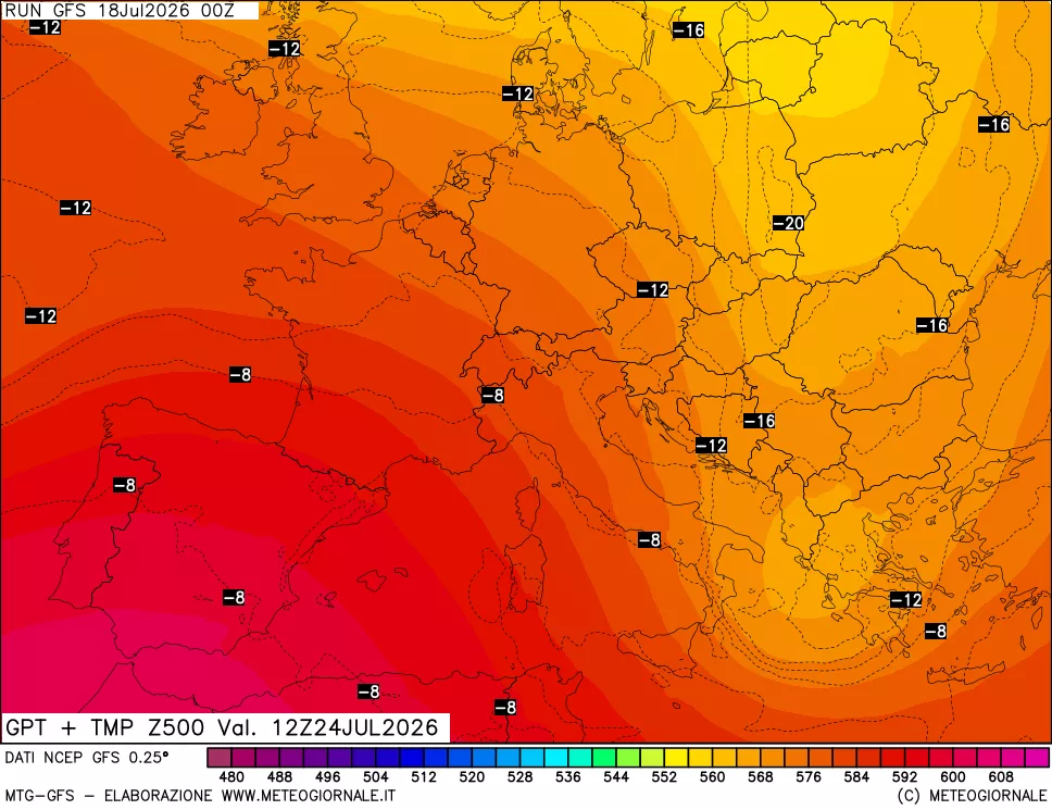 mappa 500 hPa GPT + Temp