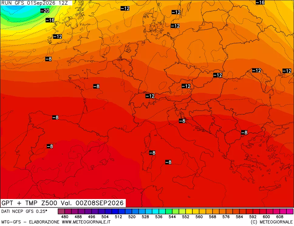 mappa 500 hPa GPT + Temp