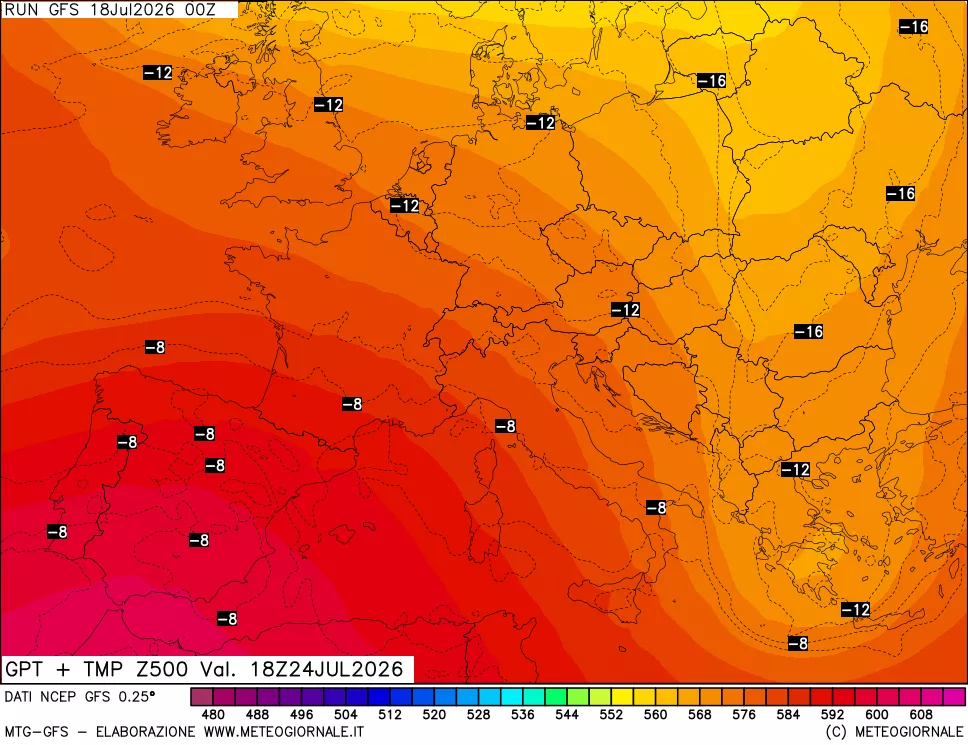 mappa 500 hPa GPT + Temp