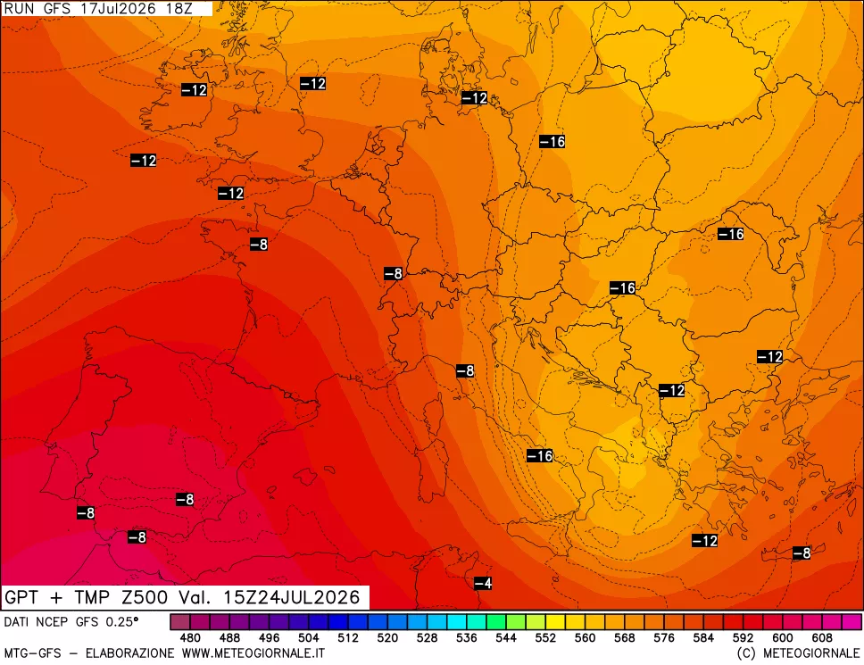 mappa 500 hPa GPT + Temp
