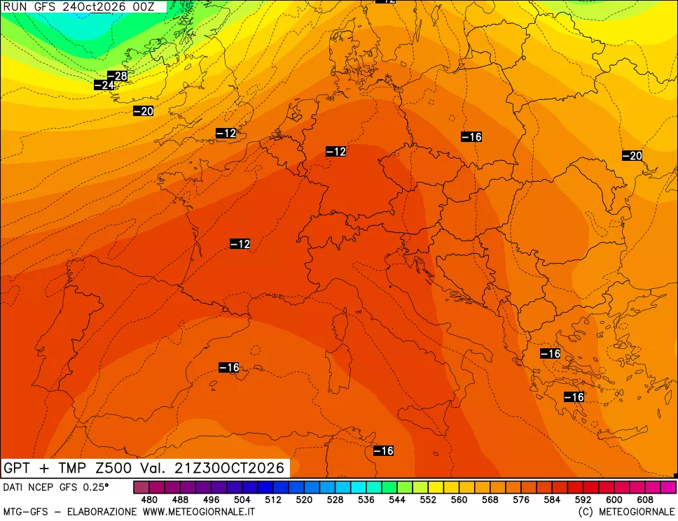 mappa 500 hPa GPT + Temp