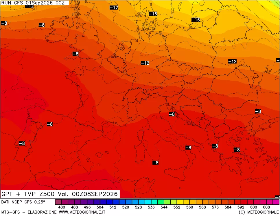 mappa 500 hPa GPT + Temp