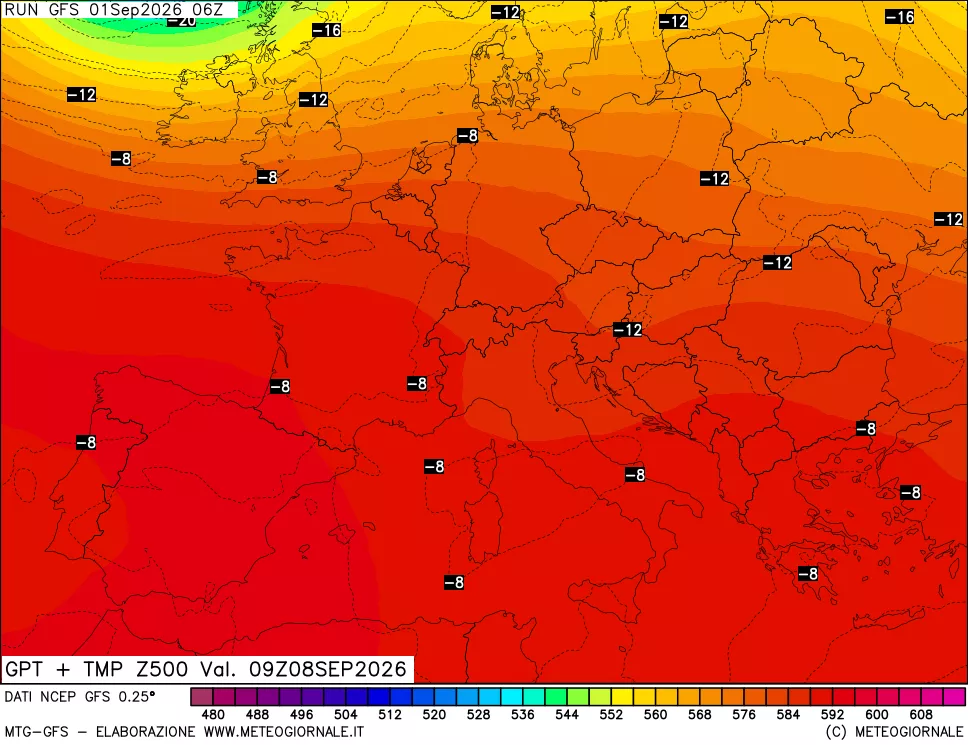 mappa 500 hPa GPT + Temp