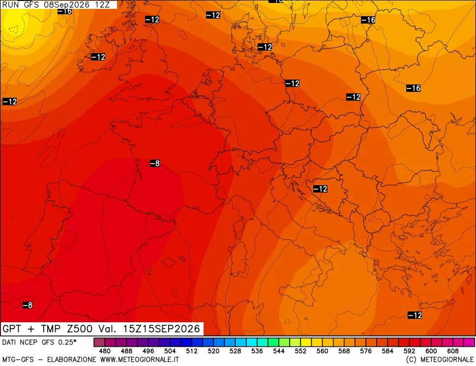 mappa 500 hPa GPT + Temp