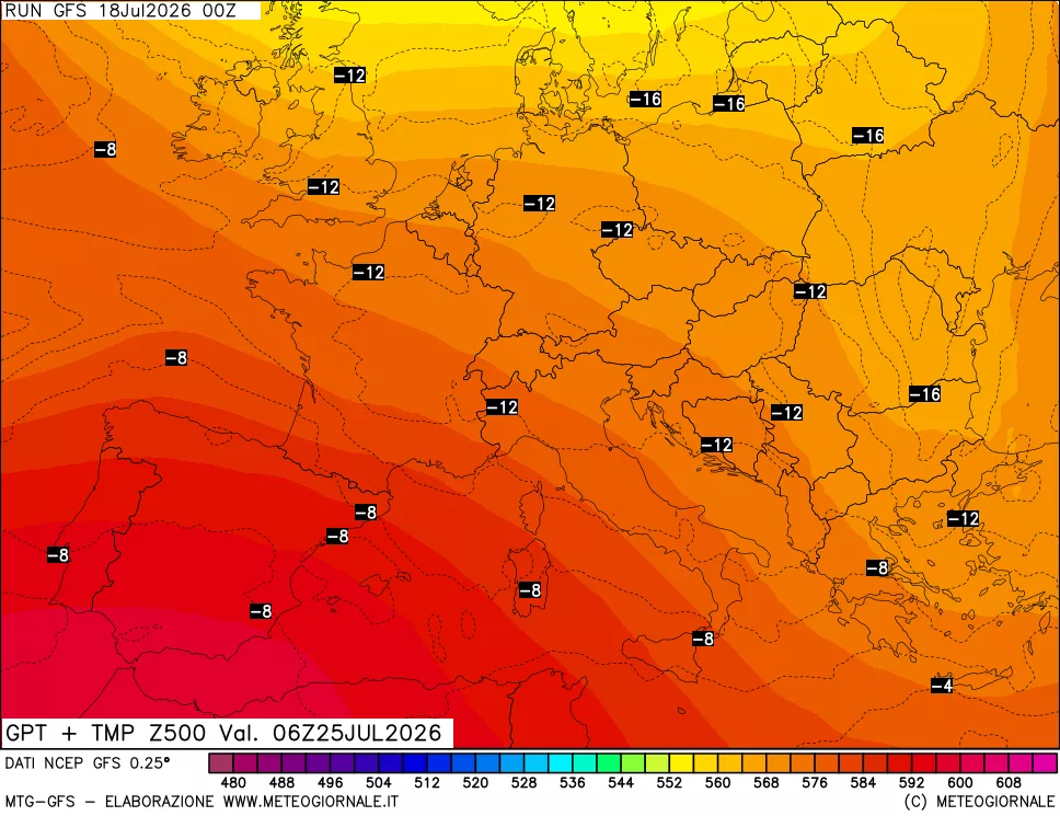 mappa 500 hPa GPT + Temp