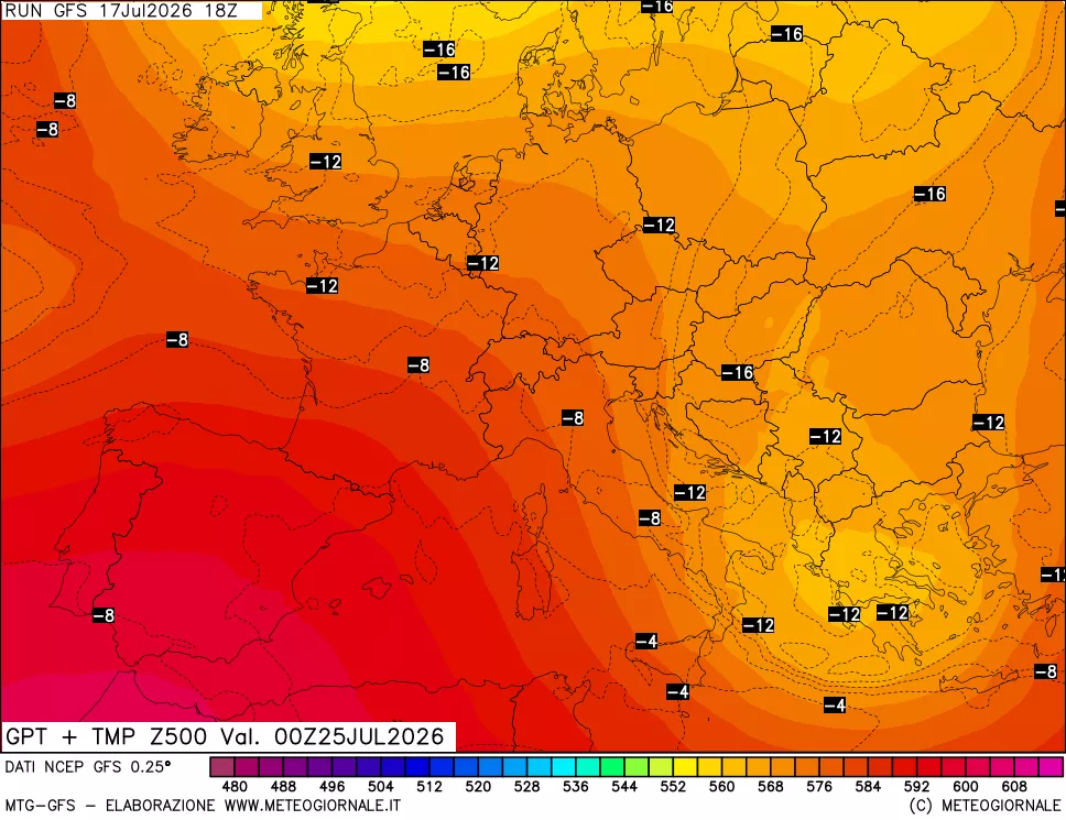 mappa 500 hPa GPT + Temp