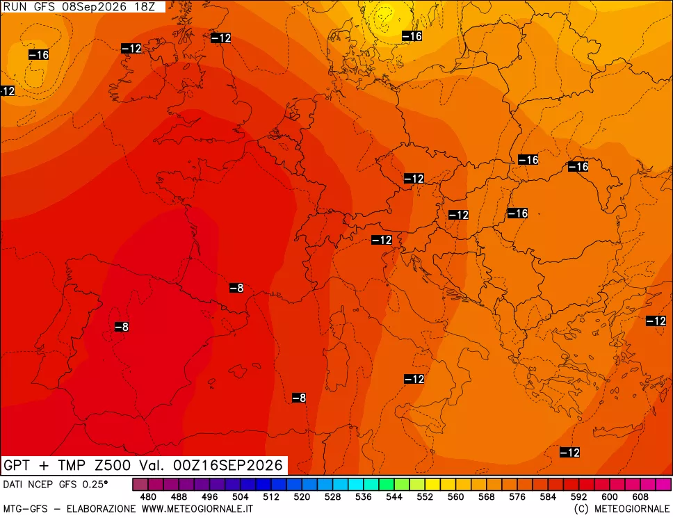 mappa 500 hPa GPT + Temp