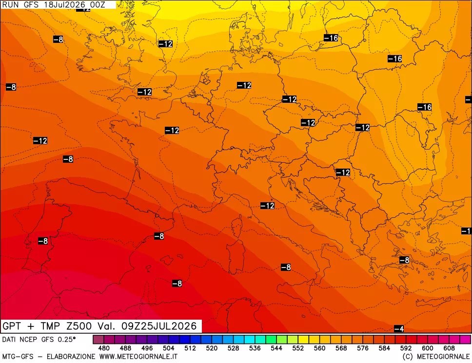mappa 500 hPa GPT + Temp