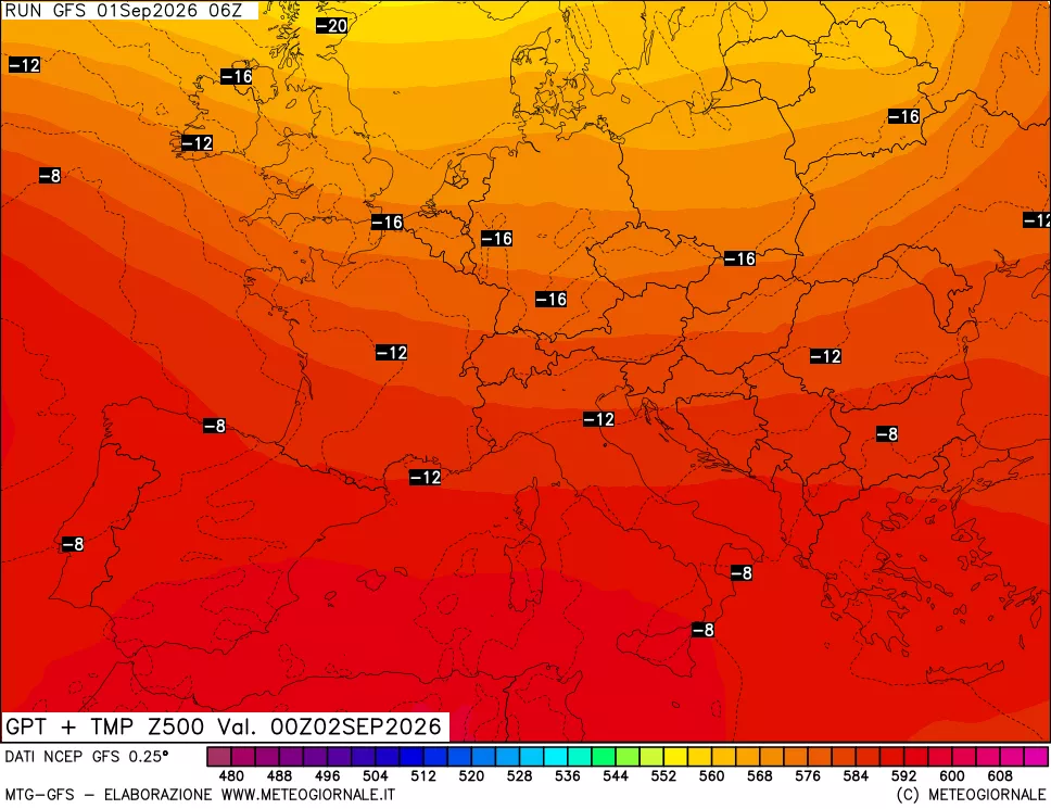 mappa 500 hPa GPT + Temp