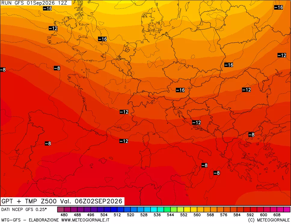 mappa 500 hPa GPT + Temp